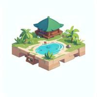 AI generated Isometric 3D Tropical Island Building Icon Clip Art Sticker Decoration Simple Background photo