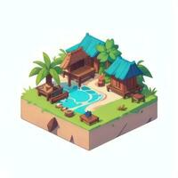 AI generated Isometric 3D Tropical Island Building Icon Clip Art Sticker Decoration Simple Background photo