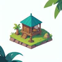 AI generated Isometric 3D Tropical Island Building Icon Clip Art Sticker Decoration Simple Background photo