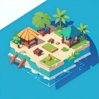 AI generated Isometric 3D Tropical Island Building Icon Clip Art Sticker Decoration Simple Background photo