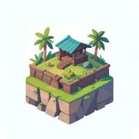 AI generated Isometric 3D Tropical Island Building Icon Clip Art Sticker Decoration Simple Background photo