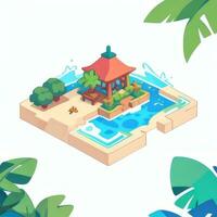 AI generated Isometric 3D Tropical Island Building Icon Clip Art Sticker Decoration Simple Background photo