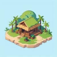 AI generated Isometric 3D Tropical Island Building Icon Clip Art Sticker Decoration Simple Background photo