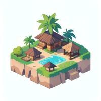 AI generated Isometric 3D Tropical Island Building Icon Clip Art Sticker Decoration Simple Background photo