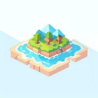 AI generated Isometric 3D Tropical Island Building Icon Clip Art Sticker Decoration Simple Background photo