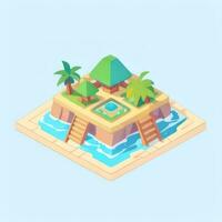 AI generated Isometric 3D Tropical Island Building Icon Clip Art Sticker Decoration Simple Background photo