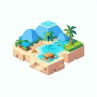 AI generated Isometric 3D Tropical Island Building Icon Clip Art Sticker Decoration Simple Background photo