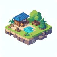 AI generated Isometric 3D Tropical Island Building Icon Clip Art Sticker Decoration Simple Background photo