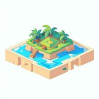 AI generated Isometric 3D Tropical Island Building Icon Clip Art Sticker Decoration Simple Background photo