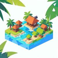 AI generated Isometric 3D Tropical Island Building Icon Clip Art Sticker Decoration Simple Background photo