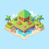 AI generated Isometric 3D Tropical Island Building Icon Clip Art Sticker Decoration Simple Background photo