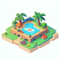 AI generated Isometric 3D Tropical Island Building Icon Clip Art Sticker Decoration Simple Background photo