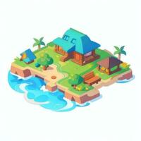 AI generated Isometric 3D Tropical Island Building Icon Clip Art Sticker Decoration Simple Background photo