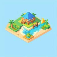 AI generated Isometric 3D Tropical Island Building Icon Clip Art Sticker Decoration Simple Background photo