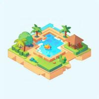 AI generated Isometric 3D Tropical Island Building Icon Clip Art Sticker Decoration Simple Background photo