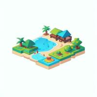 AI generated Isometric 3D Tropical Island Building Icon Clip Art Sticker Decoration Simple Background photo