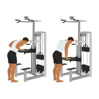 Man doing gravitron tricep press exercise. vector