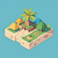 AI generated Isometric 3D Tropical Island Building Icon Clip Art Sticker Decoration Simple Background photo