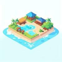 AI generated Isometric 3D Tropical Island Building Icon Clip Art Sticker Decoration Simple Background photo