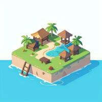 AI generated Isometric 3D Tropical Island Building Icon Clip Art Sticker Decoration Simple Background photo