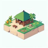 AI generated Isometric 3D Tropical Island Building Icon Clip Art Sticker Decoration Simple Background photo