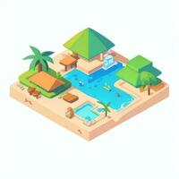 AI generated Isometric 3D Tropical Island Building Icon Clip Art Sticker Decoration Simple Background photo