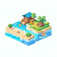 AI generated Isometric 3D Tropical Island Building Icon Clip Art Sticker Decoration Simple Background photo