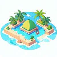 AI generated Isometric 3D Tropical Island Building Icon Clip Art Sticker Decoration Simple Background photo