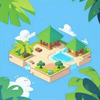 AI generated Isometric 3D Tropical Island Building Icon Clip Art Sticker Decoration Simple Background photo