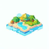 AI generated Isometric 3D Tropical Island Building Icon Clip Art Sticker Decoration Simple Background photo