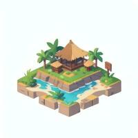 AI generated Isometric 3D Tropical Island Building Icon Clip Art Sticker Decoration Simple Background photo