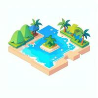 AI generated Isometric 3D Tropical Island Building Icon Clip Art Sticker Decoration Simple Background photo