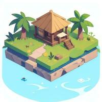 AI generated Isometric 3D Tropical Island Building Icon Clip Art Sticker Decoration Simple Background photo