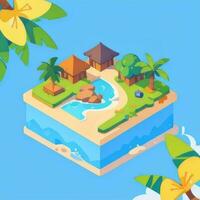 AI generated Isometric 3D Tropical Island Building Icon Clip Art Sticker Decoration Simple Background photo