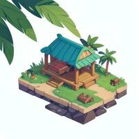 AI generated Isometric 3D Tropical Island Building Icon Clip Art Sticker Decoration Simple Background photo