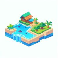 AI generated Isometric 3D Tropical Island Building Icon Clip Art Sticker Decoration Simple Background photo