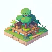 AI generated Isometric 3D Tropical Island Building Icon Clip Art Sticker Decoration Simple Background photo