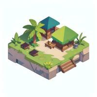 AI generated Isometric 3D Tropical Island Building Icon Clip Art Sticker Decoration Simple Background photo