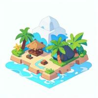 AI generated Isometric 3D Tropical Island Building Icon Clip Art Sticker Decoration Simple Background photo