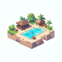 AI generated Isometric 3D Tropical Island Building Icon Clip Art Sticker Decoration Simple Background photo