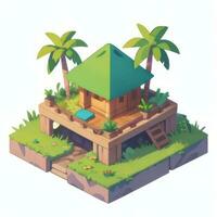 AI generated Isometric 3D Tropical Island Building Icon Clip Art Sticker Decoration Simple Background photo
