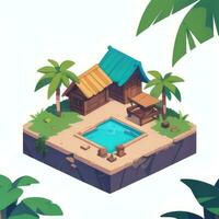 AI generated Isometric 3D Tropical Island Building Icon Clip Art Sticker Decoration Simple Background photo