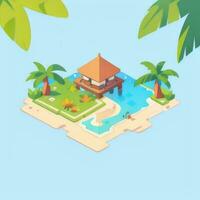 AI generated Isometric 3D Tropical Island Building Icon Clip Art Sticker Decoration Simple Background photo