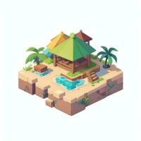 AI generated Isometric 3D Tropical Island Building Icon Clip Art Sticker Decoration Simple Background photo