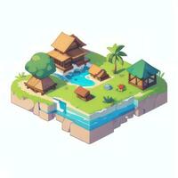 AI generated Isometric 3D Tropical Island Building Icon Clip Art Sticker Decoration Simple Background photo