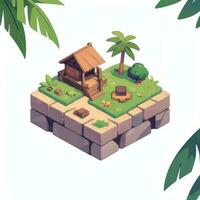 AI generated Isometric 3D Tropical Island Building Icon Clip Art Sticker Decoration Simple Background photo