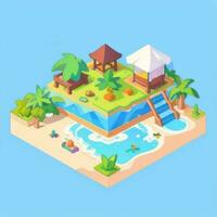 AI generated Isometric 3D Tropical Island Building Icon Clip Art Sticker Decoration Simple Background photo