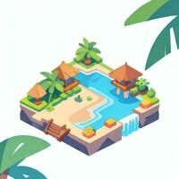 AI generated Isometric 3D Tropical Island Building Icon Clip Art Sticker Decoration Simple Background photo