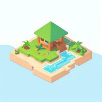 AI generated Isometric 3D Tropical Island Building Icon Clip Art Sticker Decoration Simple Background photo