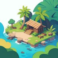 AI generated Isometric 3D Tropical Island Building Icon Clip Art Sticker Decoration Simple Background photo